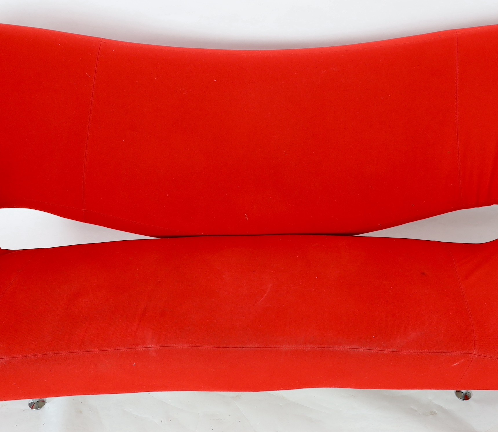 A Ron Arad, 'Moroso' sofa upholstered in red fabric, length 240cm, depth 94cm, height 100cm